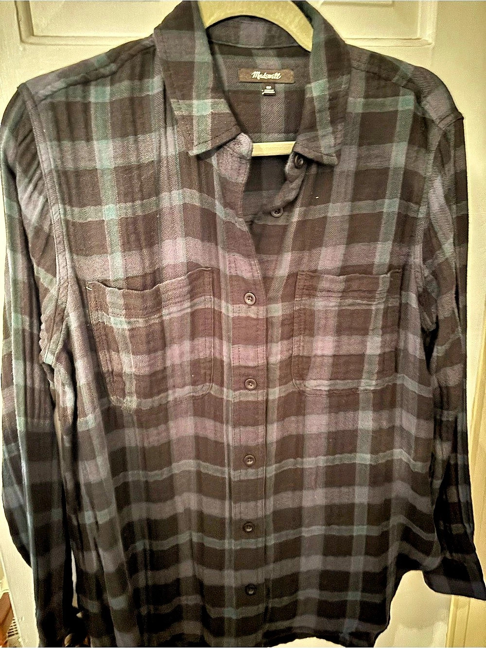 Madewell Green Black Plaid Button - Picture 1 of 4